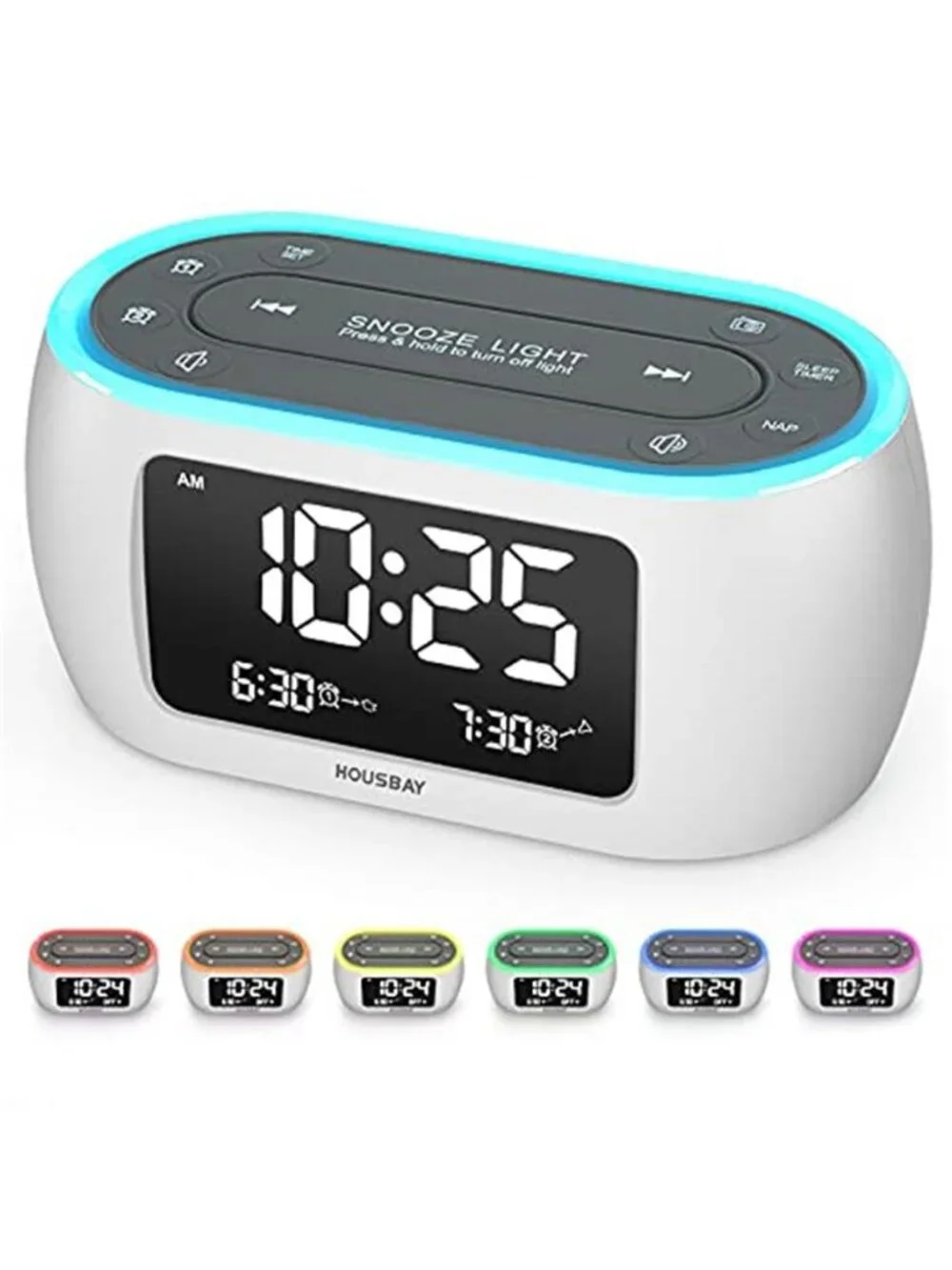 LED Alarm Clock FM Radio Night Light Dual Alarm Dimmer Bedroom Clock White